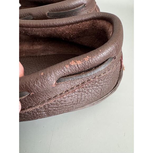 Men's Minnetonka Brown Leather Moccasin Slippers 10M Driving Shoes EUC - Picture 6 of 10